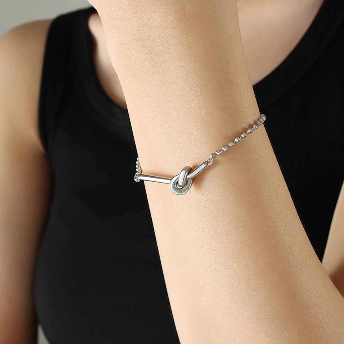 Kugelkettenarmband aus Sterlingsilber – silbernes Knotendesign