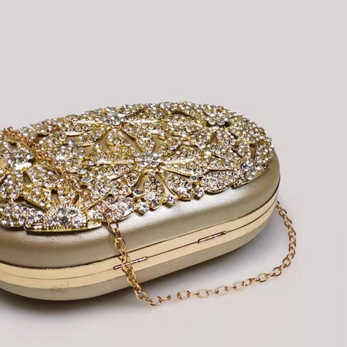 Goldene Luxus-Abendclutch mit eingebetteten Blumenmustern für Partys und Hochzeiten