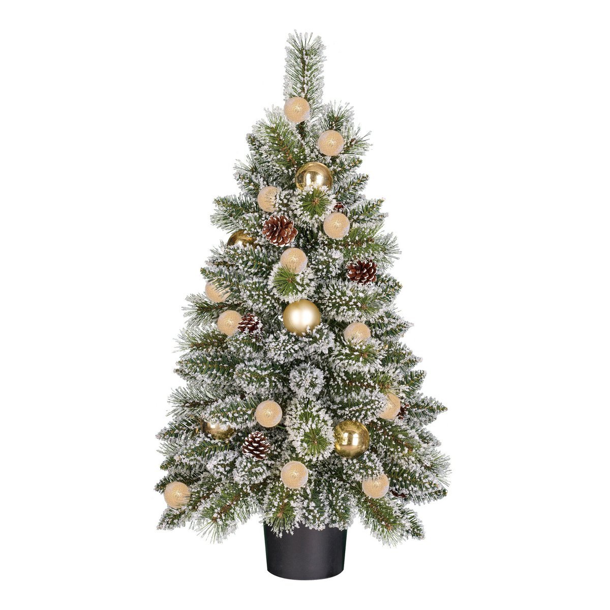 Kaprun Weihnachtsbaum im Topf mit LED -Beleuchtung und Timerfunktion - H90 x Ø51 cm - Grün, Gold