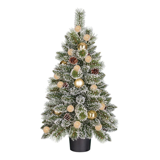 Kaprun Weihnachtsbaum im Topf mit LED -Beleuchtung und Timerfunktion - H90 x Ø51 cm - Grün, Gold