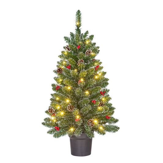Creston Künstlicher Weihnachtsbaum im Topf mit LED-Beleuchtung – H90 x Ø50 cm – Grün gefrostet