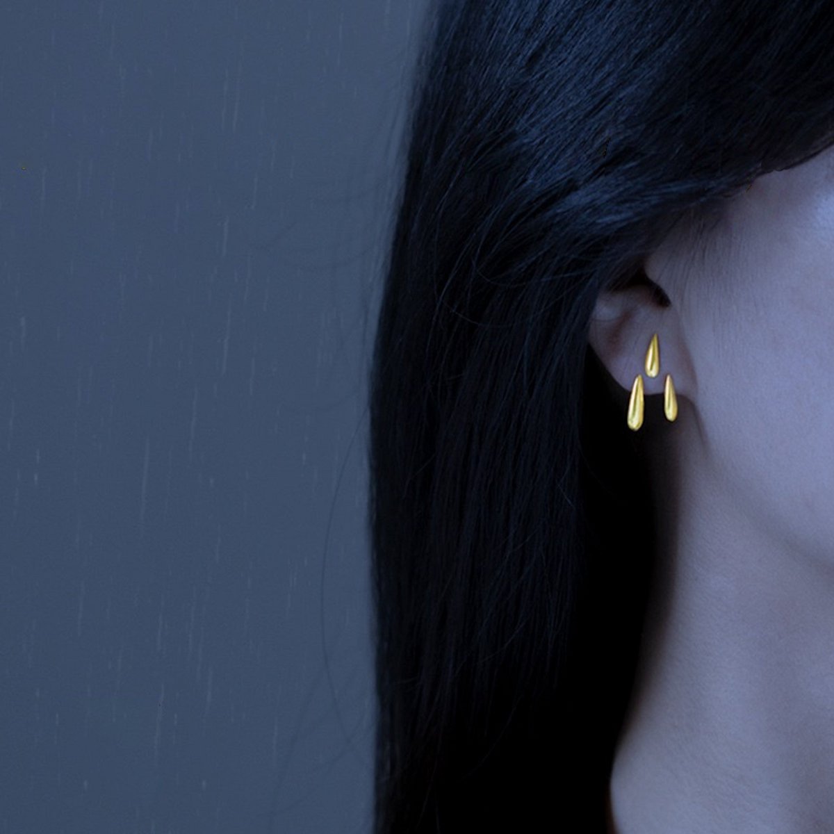 Creative Design Rain Drop Ear Studs - Gold vermeil n Sterling silver